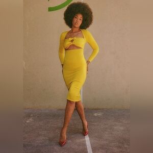 Victor Glemaud Knotted Front Midi Dress In Yellow Size XS New With Tags